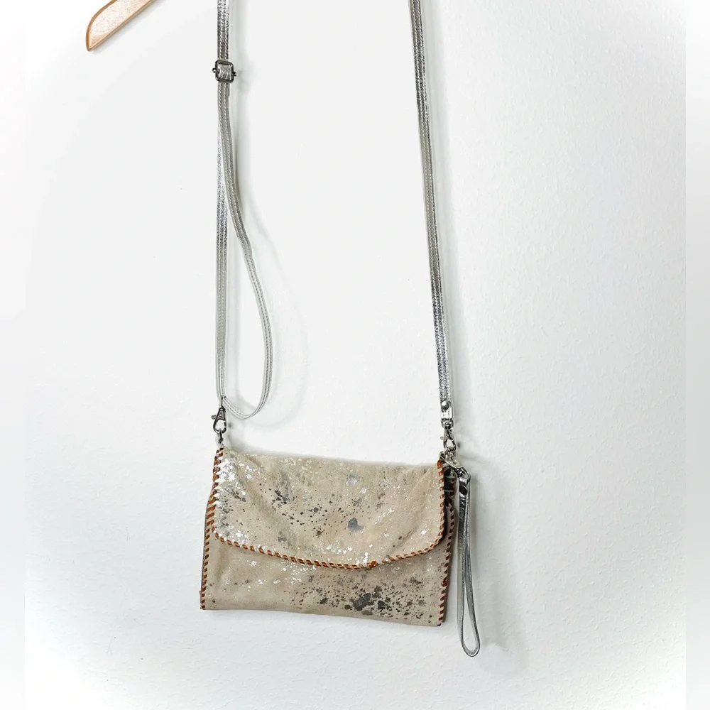 Studio Caleidoscope Grace Silver Cowhide Genuine Leather‎ Crossbody Bag